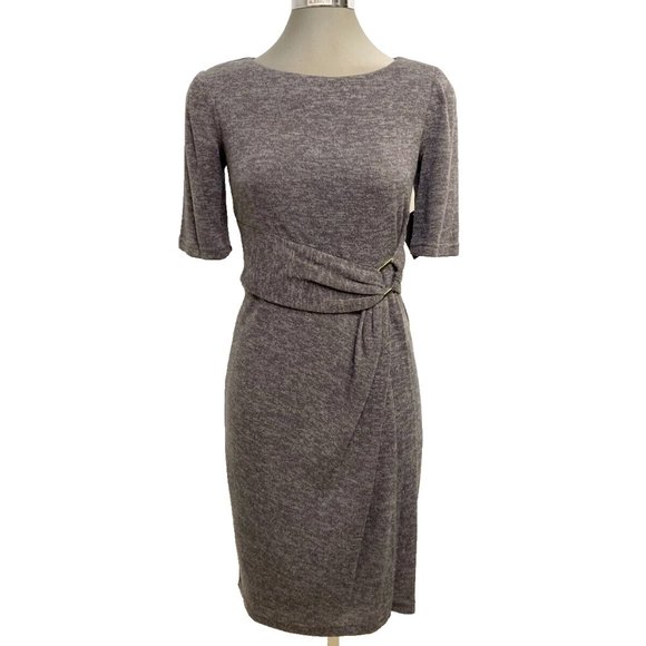 Ellen Tracy NWT Taupe Sweater Dress Accentuated Waist Gold Buckle - Picture 1 of 7